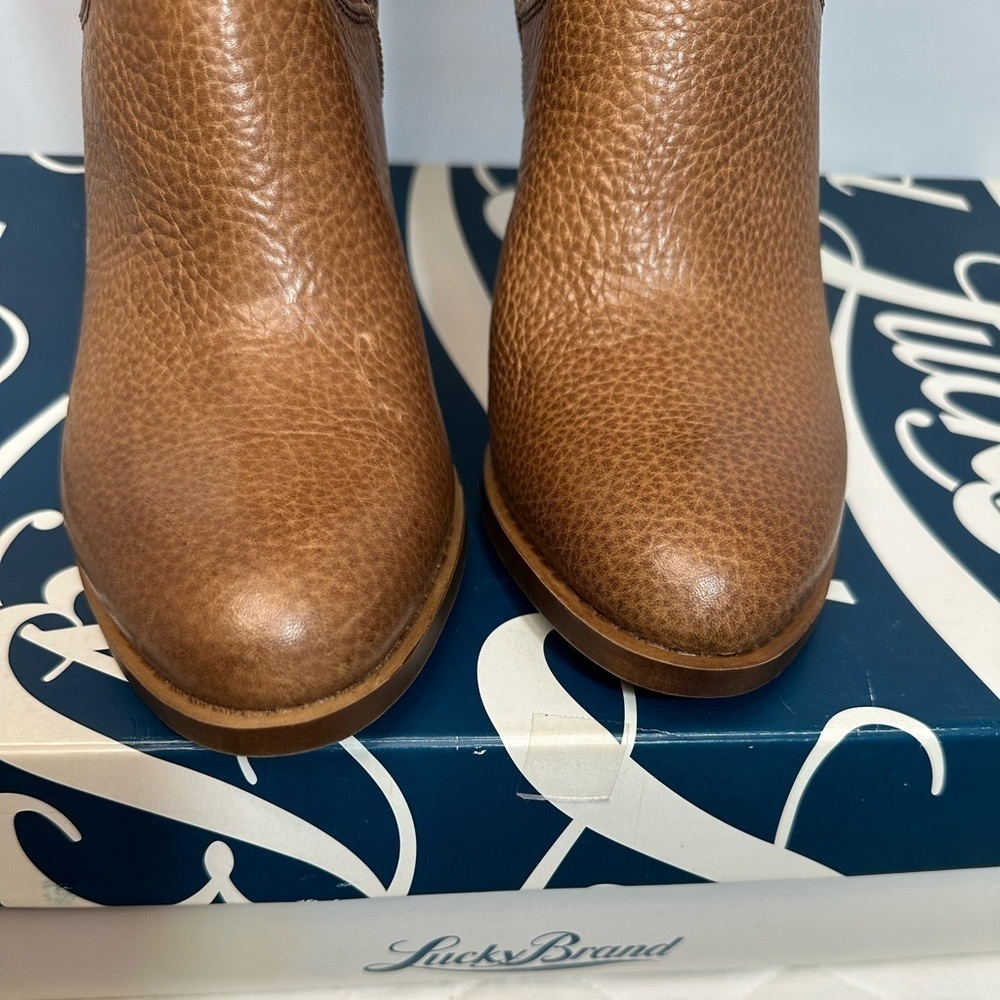 Lucky Brand Epositoh Honey Cornelian Leather Knee-High Boots Size 8 Block Heels - Picture 5 of 15